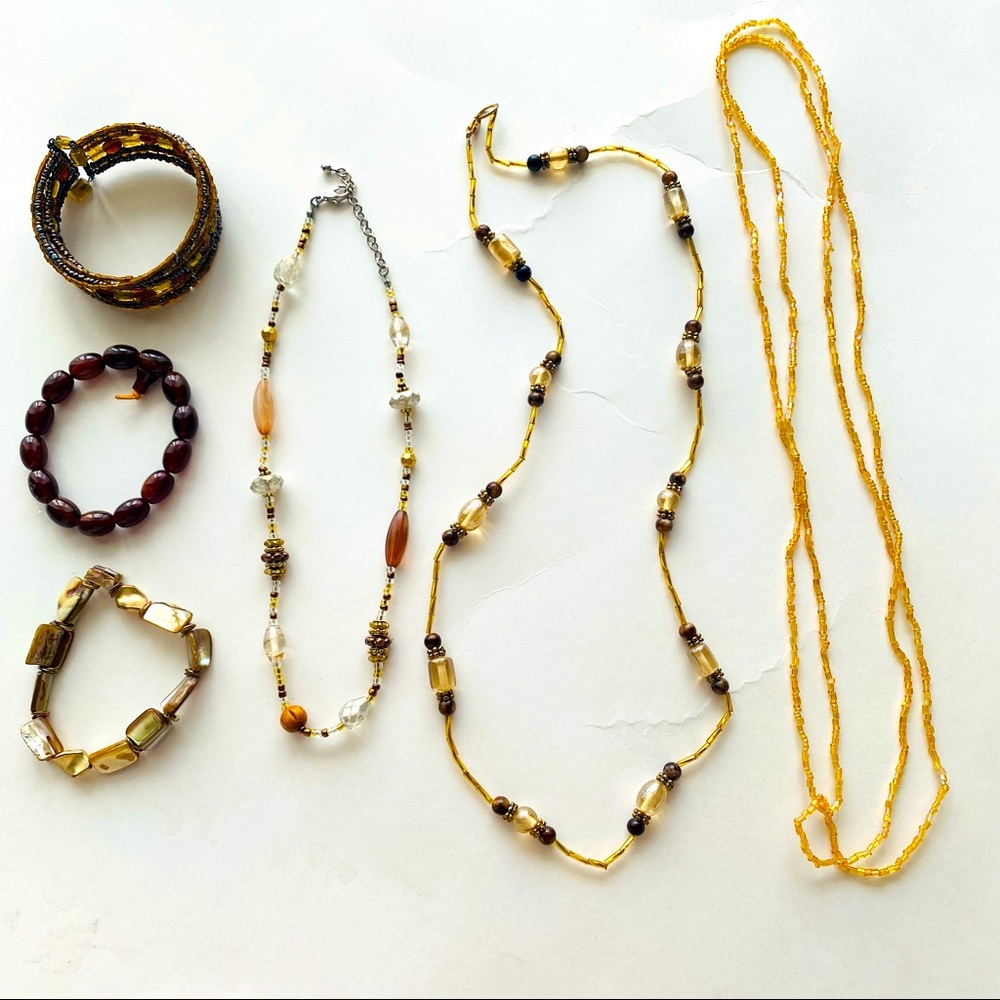 6 Piece Brown/Amber Colored Jewelry Set
